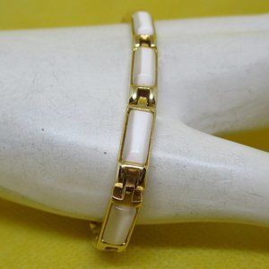 Moonglow Gold Tone Panel Sectional Bracelet White Moonglow Lucite Bars Gold Tone